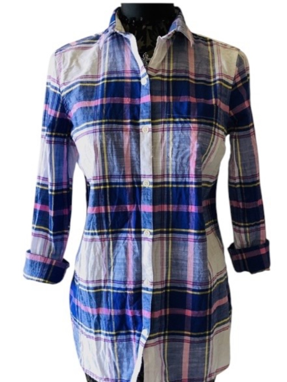 OLD NAVY- Women's Blue Plaid Button-Down Shirt - Casual Long Sleeve
